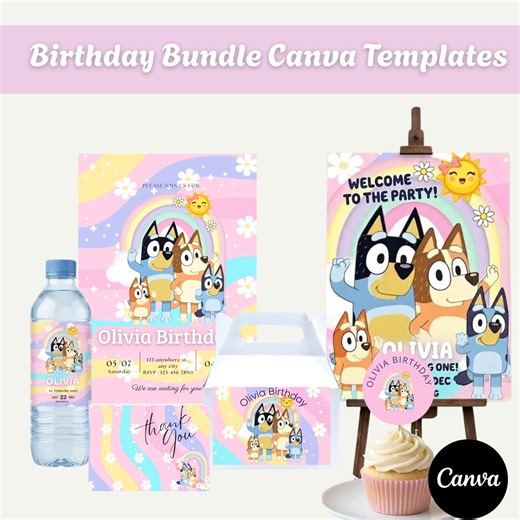 Bluey Birthday Party Decorations for Girls/bluey Birthday Bundle/ Bluey Invitation Digital/ Bluey Birthday Party Bundle - Etsy