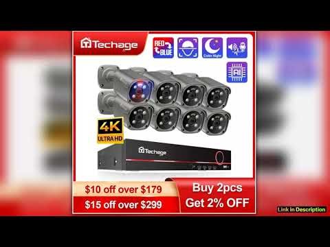 Techage 4K Security Camera System Ultra HD 8MP POE NVR TwoWay Audio Face Detect Color Night Vision