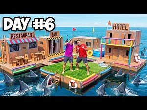 I Survived 7 DAYS on a FLOATING Cardboard CITY! (SHARK ATTACK)
