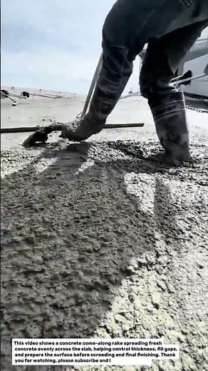 Concrete Spreading with Come-Along Rake | Fresh Slab Leveling Process.