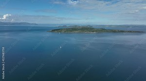 Aerial view of the firth of Clyde near Glasgow on the west coast of Scotland showing the isles of cumbrae and hunterston power station