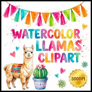 Watercolor Llama Clipart Printable Classroom Decor Activities for Teachers