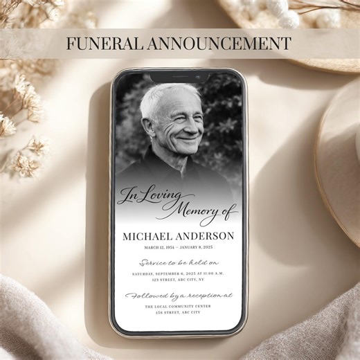 Editable Funeral Announcement Template Canva Instant Download Printable Memorial Announcement for Same Day or Last Minute Funeral - Etsy