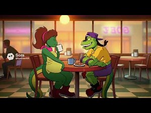 Mondo Gecko and a very pregnant Mona Lisa are at a Cafe. They are discussing there future.