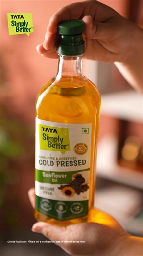 Bring home sunflower oil that’s pure and unrefined cold-pressed the traditional way. Enjoy light, clean cooking with real flavour, in every meal. Tap now to upgrade your kitchen staples. | TATA Simply Better
