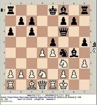 Mars 3.5 vs Stockfish 17.1 | King's Pawn: Ruy Lopez Opening #chess