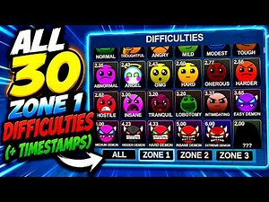How To Get ALL 30 ZONE 1 Difficulties in Find The Geometry Dash Difficulties *Roblox* (+ Timestamps)