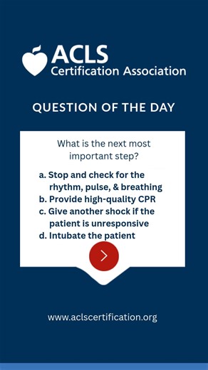 Question of the Day | ACLS Practice Test Question #16 #acls #aclscertification #shorts