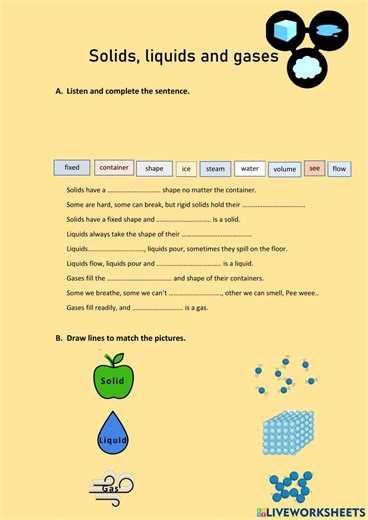 Solids, liquids and gases interactive worksheet