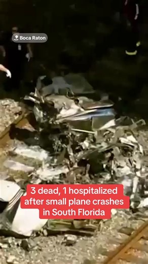 Three people are dead and another was hospitalized after a small plane crashed onto train tracks in Boca Raton, Florida, on Friday, authorities said. https://cbsn.ws/4jtLzR1 | CBS News