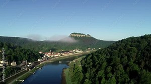 Europe, Germany, Saxony, Konigstein, Festung Konigstein Castle and river Elbe