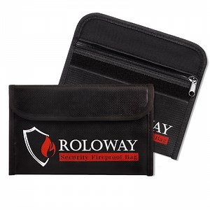 ROLOWAY Small Fireproof Bag (5 x 8 inches), Non-Itchy Fireproof Money Bag, Fireproof Wallet Bag, Cash Fireproof Bag Set for Valuables - Passport, Currency & Keys (2-Pack Black)