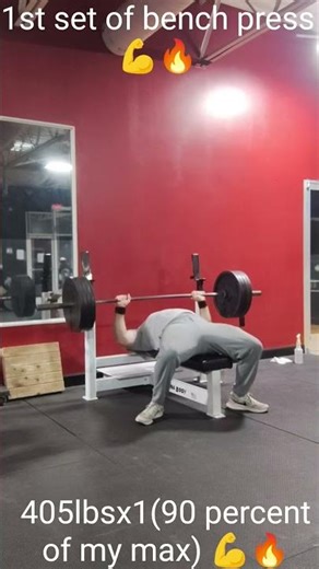 1st set of bench press 405lbsx1(90 percent of my max) #benchpress #powerlifting #motivation #strong
