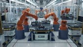 Time-lapse of EV Battery Pack for Automotive Industry Assembled on...