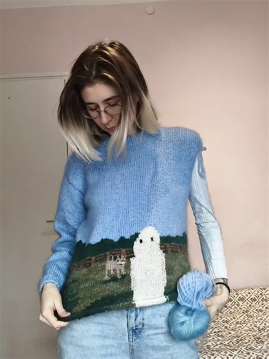 can't wait to duplicate stitch the rainbow 🌈 also I ran out of yarn and lindehobby is ignoring my order from 2 weeks ago #knitting #strangerinthealps #phoebebridgers