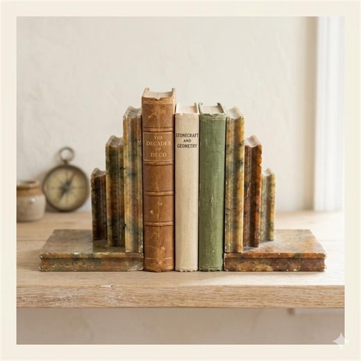 Vintage Bookends Mid Century Modern Alabaster Stone Architectural Office Decor