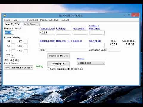 Enter, edit and delete donations in Donarius
