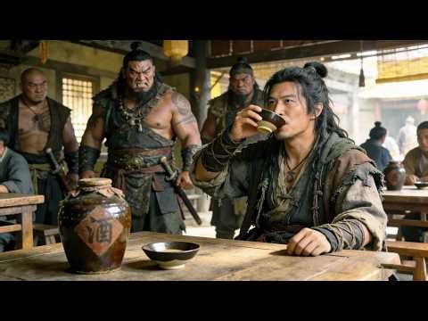 Kung Fu movie! A youth who's drinking is actually a kung fu master—thugs get knocked out instantly.