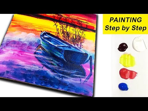 Painting Tutorial / BOAT on WATER / Acrylics / SEASCAPE / Simple Painting Demonstartion / Beginners