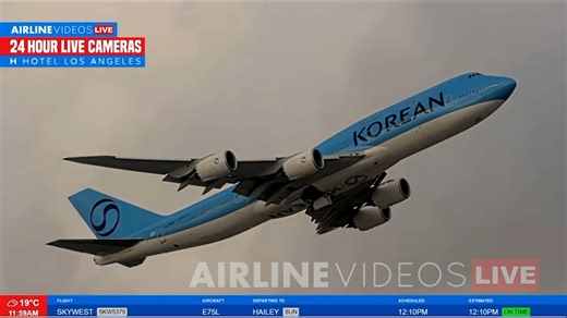 Christmas Day brings reverse operations at LAX! 🎄 East Flow is in effect as a Korean Air Boeing 747-8i lifts off from Runway 6R on the 24/7 Airline Videos Live broadcast. #airlinevideoslive #airlinevideos #airplanelovers #airplane #airports #aviation #losangeles #aviationgeek #laxairport | AIRLINE VIDEOS