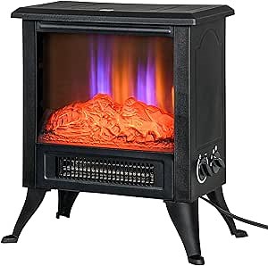HOMCOM 17" Electric Fireplace Stove with Two Heating Modes, Freestanding Fire Place Heater with Realistic Logs LED Flame, Adjustable Temperature, Overheat Protection, 750W/1500W, Black