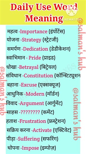 English Speaking Practice, Daily Use English Words, Basic Word Meaning Day1,English Grammer Hindi