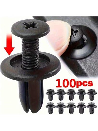 100pcs Plastic Rivets Fasteners, Durable Car Clips For Interior/Exterior/Trunk, Quick Install Screws For Bumpers And Fenders, Industrial Nuts, Full Thread Coverage | SHEIN