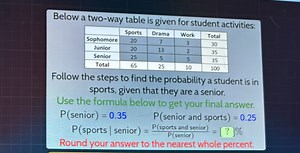 Below a two-way table is given for student activities:\begin{t... | Filo
