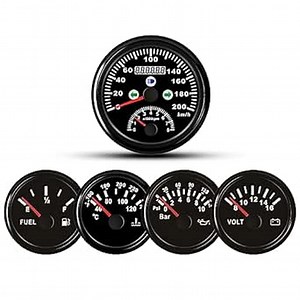 ELING Gauge Set 2in1 GPS Speedometer 200km/h with Tachometer 8000RPM Fuel Level 0-190ohm Water Temperature 40-120℃ Oil Pressure 0-10Bar 0-145Psi Voltmeter 12V for Racing RV Yachts with Red Backlight