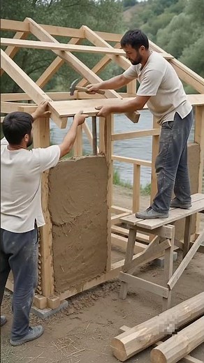 Building a Wooden & Clay House by the River | Real DIY Construction ASMR | Handmade Riverside Cabin