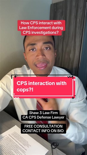 How does CPS interact with law enforcement during investigations in California? Shaw 3 Law Firm is a California CPS Defense Lawyer protecting parents rights and helping families reunify with their children. This is not legal advice. Call us for a free legal consultation. Contact info in Bio. #cps #familylawyer #trial #parentalrights #rights