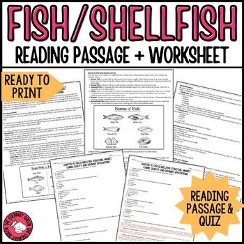 Fish & Shellfish Reading Comprehension Passage | Culinary Arts | Seafood Unit