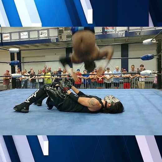 CK Cosmic takes to the sky with a terrific springboard moonsault as he battles El Diablo! #kcxw #saturday #slam #wotw #cosmic #diablo #kansascity #linn #wrestling #reels #moonsault | Kansas City Xtreme Wrestling