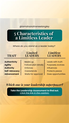 This week was a powerful deep dive into the 5 Core Characteristics that set Limitless Leaders apart. 🔗https://www.drsarahreneelangley.com/power-to-pivot-series ✨ These aren’t just leadership tips. They’re soul-level shifts that transform how you show up in boardrooms, in your business—and in your life. 🚀 Curious which leadership trait is your superpower—and which one needs sharpening? Take the Limitless Leadership™ Assessment to get your personalized roadmap to lead with clarity, confidence, a