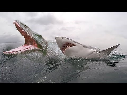 Great White Shark vs Mosasaurus family | Find Dinosaurs 360