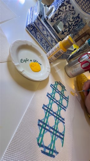 Rudy on Instagram: "The finishing touch on new canvas designs is my signature Rudy Yellow™ R! - marking one of my original needlepoint canvases, available exclusively at @lycettedesigns! Sneak peak of a few fun sleeping eye masks & a small frame - one of a whole collection of frames I think are great as a travel size or as a Christmas ornament! These and many more new designs coming soon to Lycette! PS I always use whatever is nearby as a paint dish and they always wash clean, I can’t say the sa