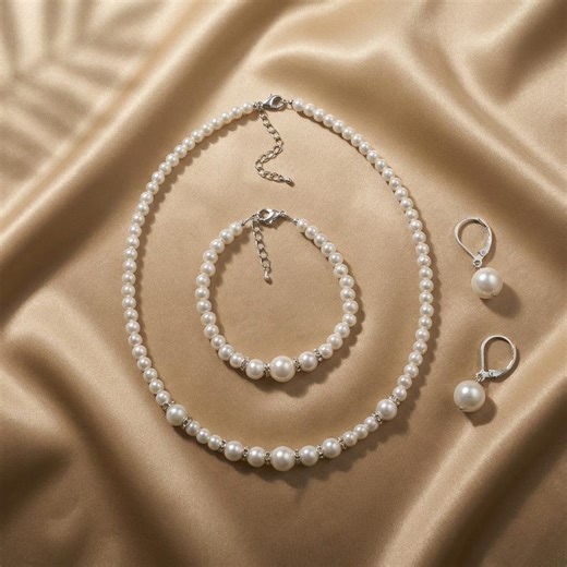 Ivory Pearl Jewelry Set: Necklace, Bracelet, Earrings for Bridesmaids, Special Occasions - Etsy