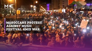 Protesters in Morocco voice their objection to the holding of Mawazine, a Moroccan international music festival held annually in Rabat, amid Israel’s war on Gaza. This year’s Mawazine festival is scheduled to return in June for its 19th edition after being suspended for three years because of the Covid-19 pandemic. The festival features many international and local music artists. | Middle East Eye