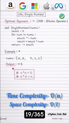 #19/365 leetcode 136 Single number using Python #dsa #shorts #coding #viral #youtubeshorts