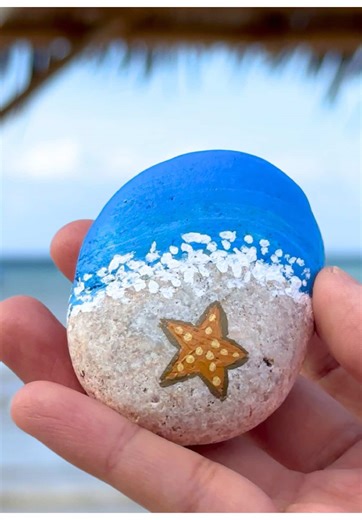 Easy Rock Painting Idea: Beach, Waves, and Starfish