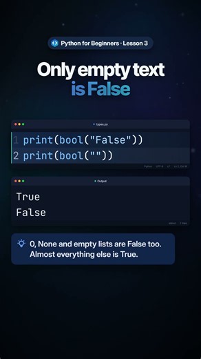Why is bool("False") True in Python? #python #shorts