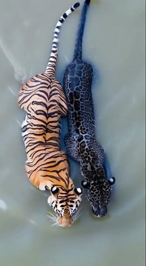 First-Ever: Jaguar and Tiger Swim Side-by-Side — A Rare Wild Encounter#wildlife