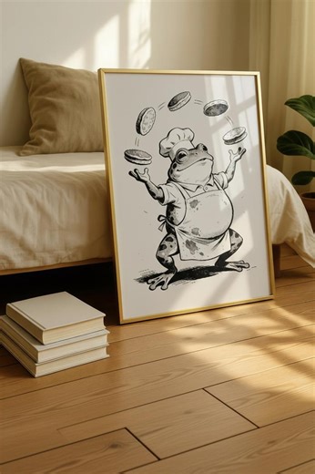 Whimsical Frog Wall Art, Funny Chef Frog Illustration Print, Baking Frog Art, Kitchen Decor, Wall Art, Cooking - Etsy