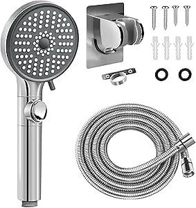 RV Shower Head with Hose, High Pressure 5 Mode Shower head Replacement, Shower Head for RV/Campers, Travel Trailer, Motorhome for Water Saving, Handheld Shower Head Holder and Hose, On Off Switch