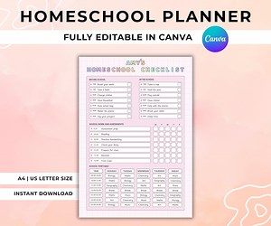 Editable Homeschool Checklist: Daily Schedule Planner (Printable PDF)