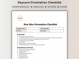 Daycare New Staff Orientation Checklist Template for Onboarding New Hire HR Documentation for Childcare Center Induction Paperwork Employee - Etsy