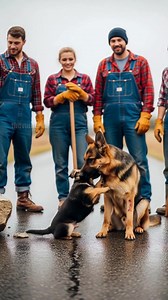 A mother German Shepherd protects her puppy from a rolling boulder but gets trapped herself. Five American farmers come to the rescue, saving her from certain death. | Peter production