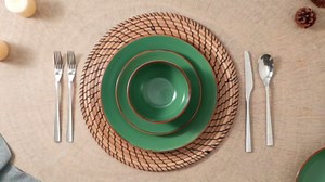 Stone Lain Brasa Stoneware 32 Piece Modern Dinnerware Sets, Plates and Bowls, Service for 8, Green, Microwave & Dishwasher Safe
