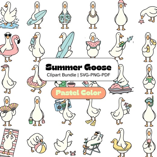 Summer Geese Clipart Bundle | Kawaii Beach Animal Vector (SVG, PNG, PDF) - Etsy