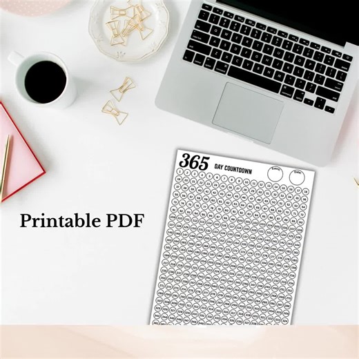 365 Day Countdown Printable, Elegant 365 Days Planner Tracker Daily, Vacations, Birthdays, Events, 365 Day Wall Calendar, Instant Download - Etsy